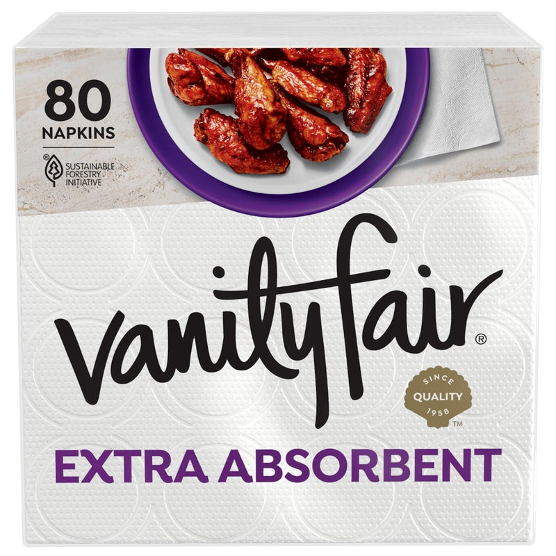 Vanity Fair Extra Absorbent Premium Paper Napkins, 80 Count, Disposable Napkins Made Soft And Strong For Messy Meals And Everyday Use - Image 1